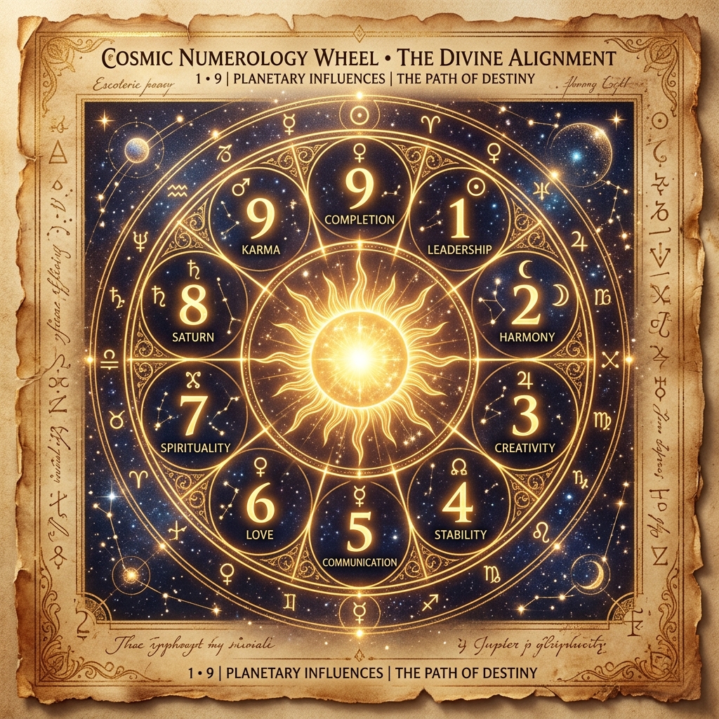 Vedic cosmic numerology wheel showing numbers 1 to 9
