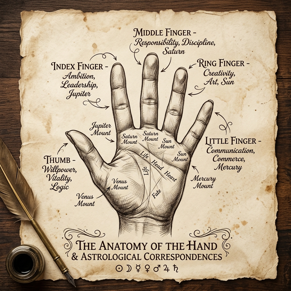 Anatomy of Fingers and Mounts Palmistry Map