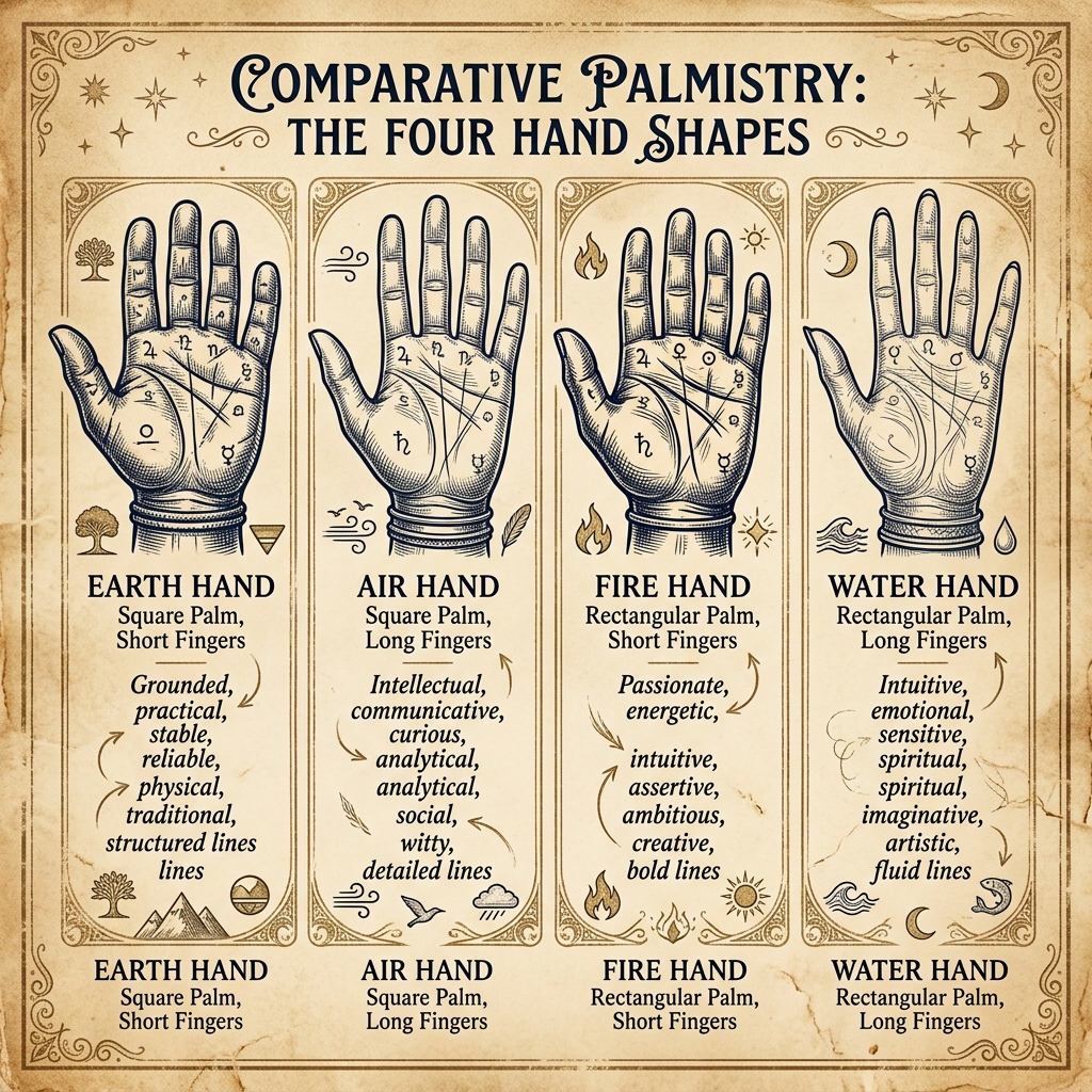Four Hand Shapes Palmistry Illustration