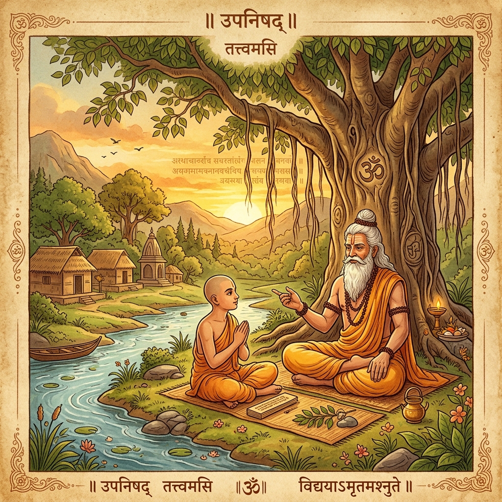 Upanishads Guru and Disciple banyan tree illustration